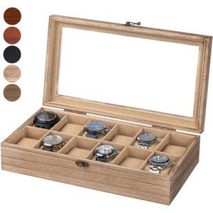 Watch Box, Watch Case for Men Women with Large Glass Lid, Wooden Watch Display